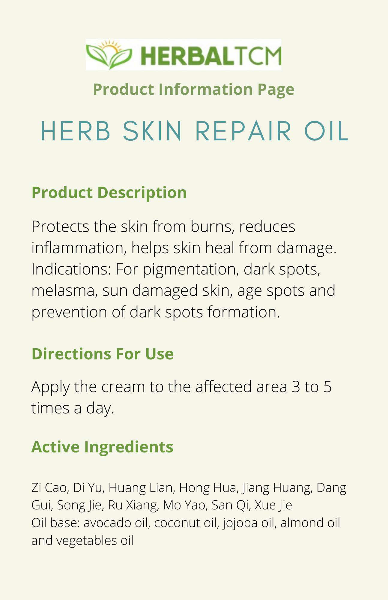 Skin Repair Oil Herbal TCM